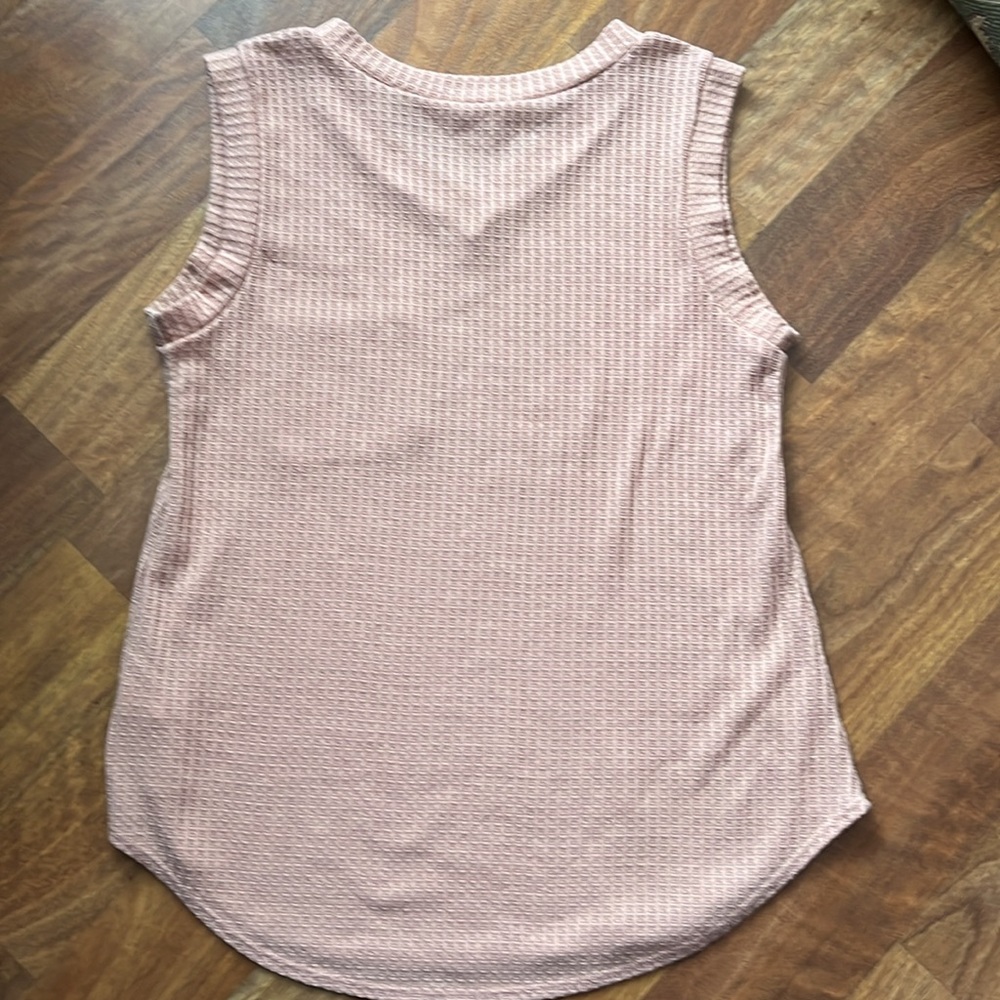 BNWOT Oversized Bombom waffle knit blush pink sleeveless V-neck - Picture 9 of 11
